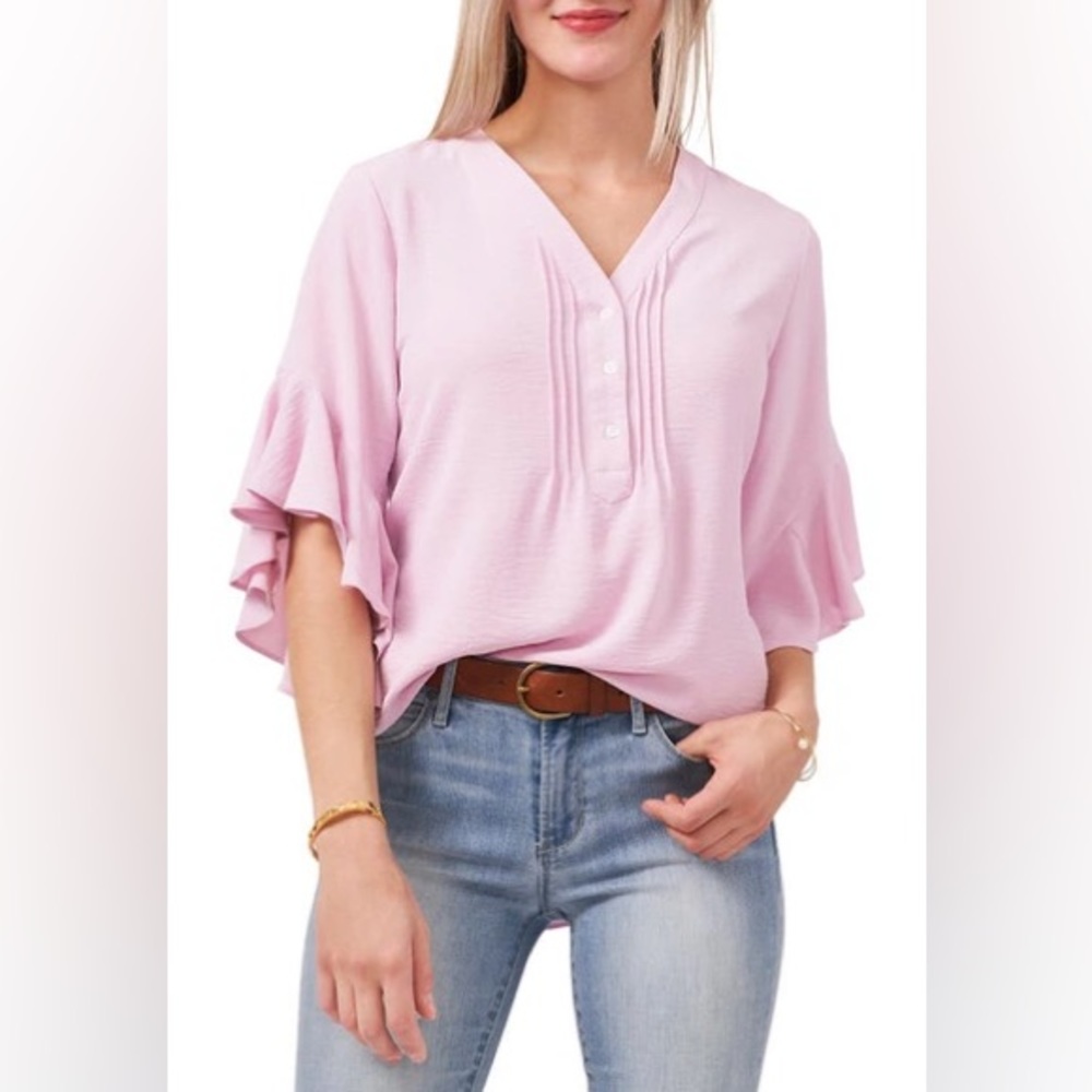 Vince Camuto flutter sleeve henley blouse